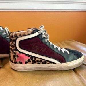 Golden Goose Slide Leopard Pony Hair Pink Star Sz 39